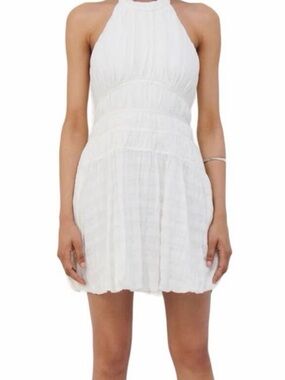 Jonathan Simkhai White Halter Pleated Mini Dress